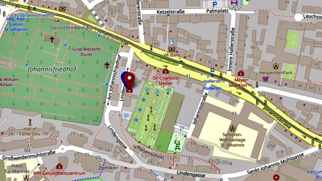 Foto Kartenausschnitt Anfahrt Praxis Lindengasse 36 in Nürnberg